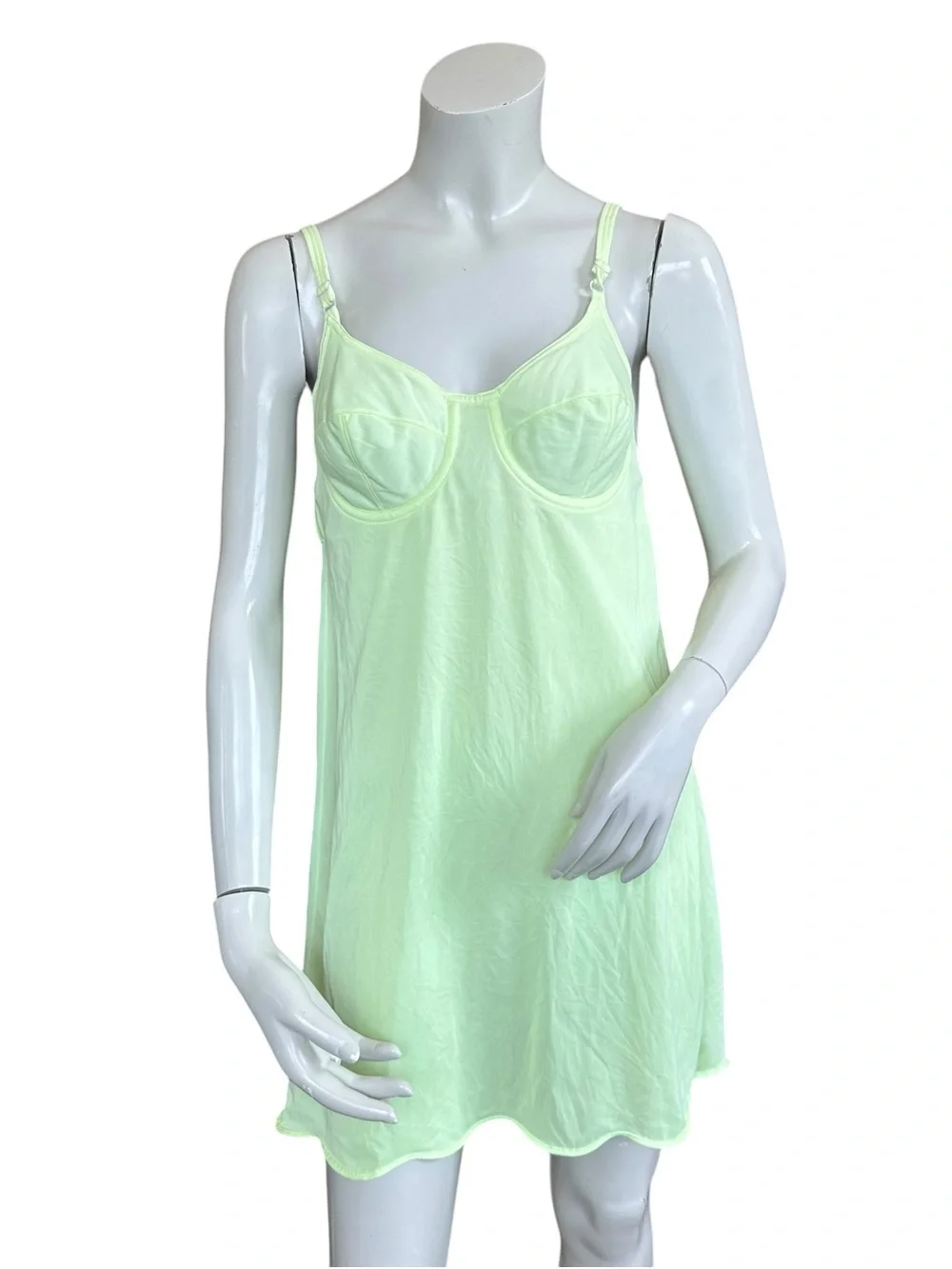 Vintage 80s Formfit Rogers Pale Lime Green Babydoll Underwire Lingerie Dress 36A - Picture 2 of 13